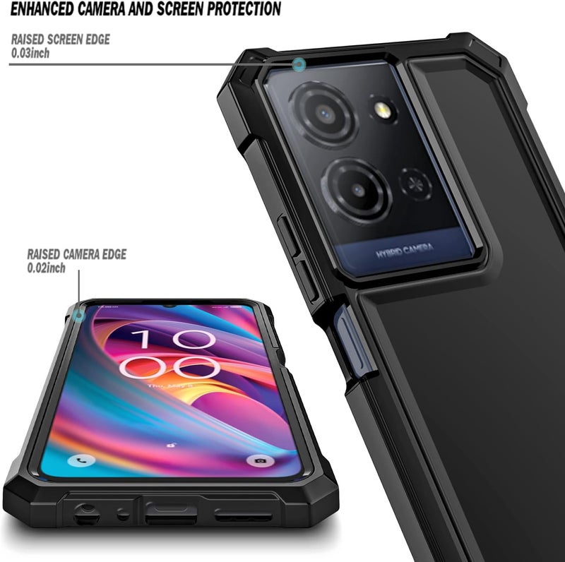 WDHD Compatible with TCL K32 5G & K33 5G Phone Case Black | Full-Body Protective Shockproof Rugged Bumper Cover with Screen Protector, Raised Corners Drop Protection - Image 2